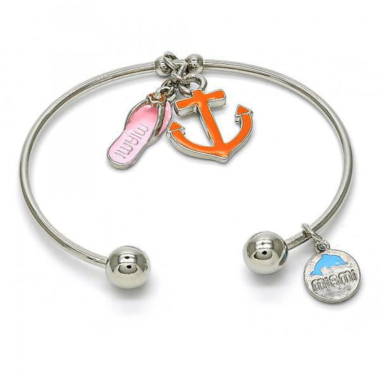 22mm Rhodium Plated Round Charm Bracelet, 7.5 inches