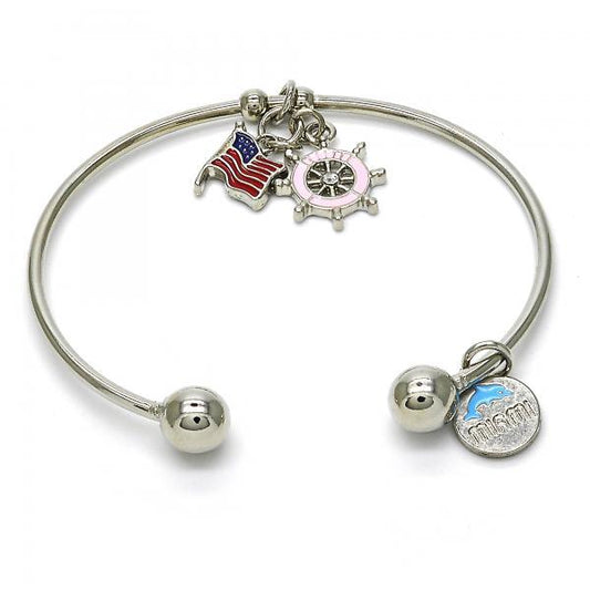 22mm Rhodium Plated Round Charm Bracelet, 7.5 inches