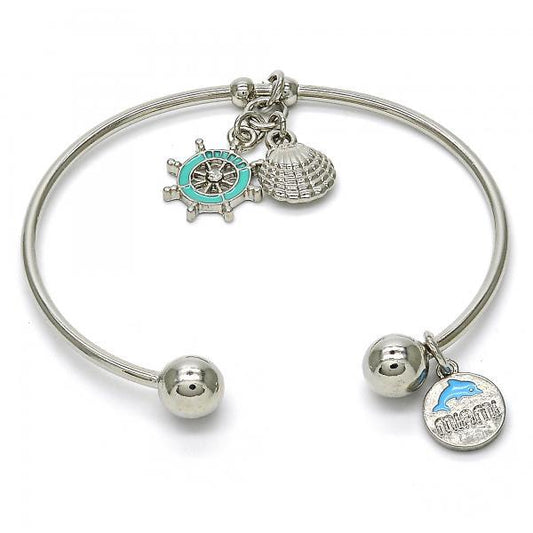 22mm Rhodium Plated Round Charm Bracelet, 7.5 inches