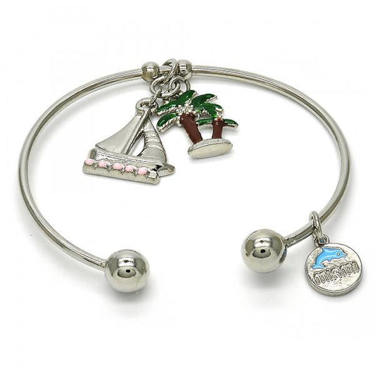 22mm Rhodium Plated Round Charm Bracelet, 7.5 inches