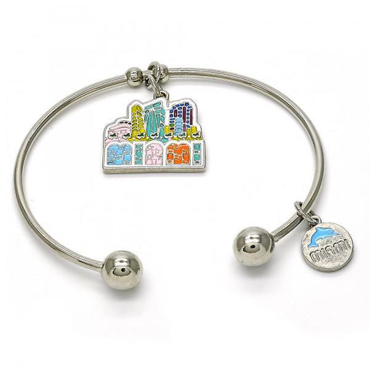 22mm Rhodium Plated Round Charm Bracelet, 7.5 inches