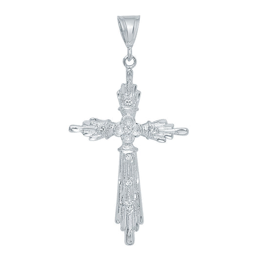 Large 5.5 cm x 8.4 cm Rhodium Plated Rose Of Sharon CZ Cross Pendant