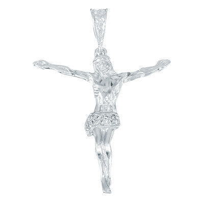 Large 49mm x 5.2 cm Rhodium Plated CZ Accented Jesus Crucifix Pendant