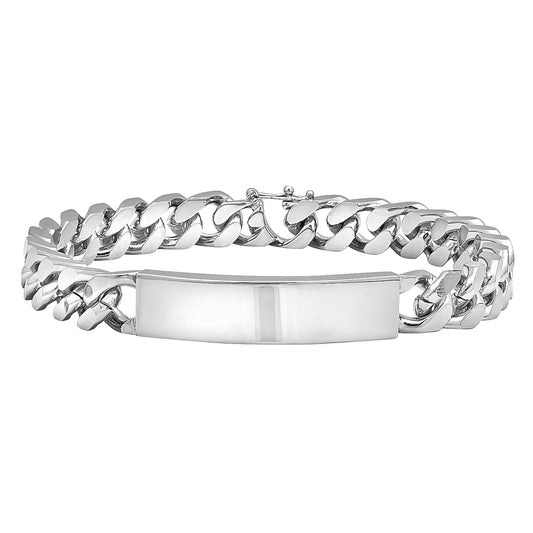 Men's 10mm Rhodium Plated Beveled Curb Chain Link Bracelet