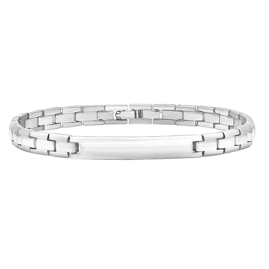 7mm Rhodium Plated Engravable Identification Solid Link Bracelet