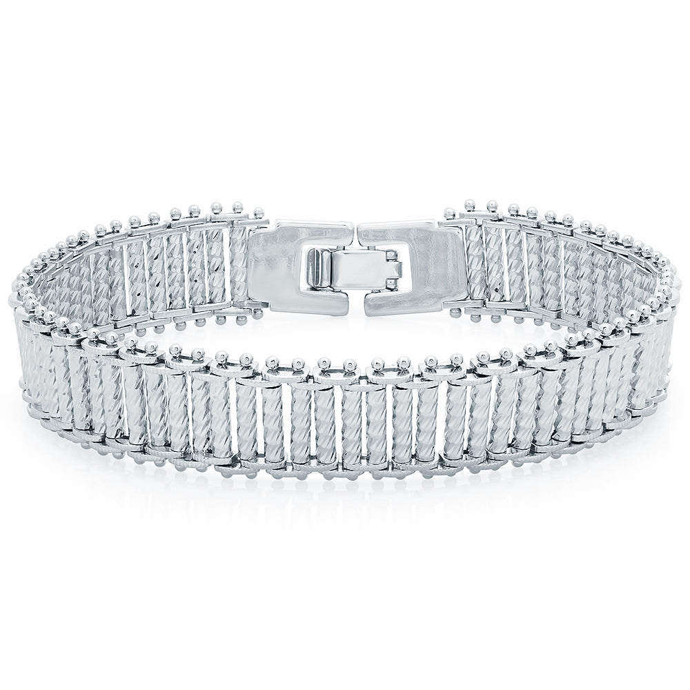 13mm Diamond-Cut Rhodium Plated Chain Link Bracelet (SKU: RL-LB56B)