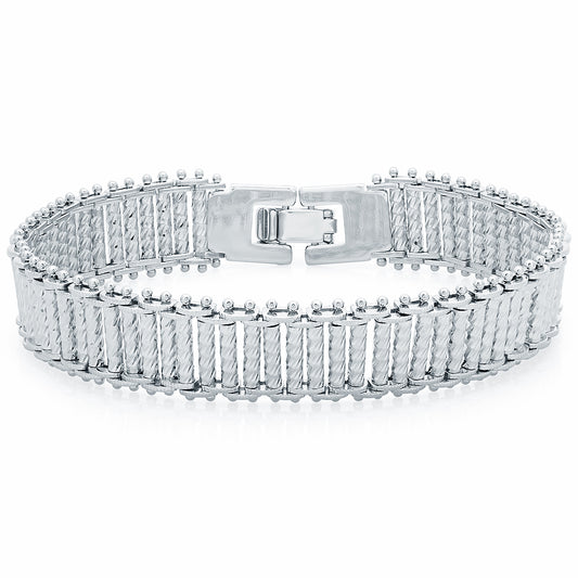 13mm Diamond-Cut Rhodium Plated Chain Link Bracelet