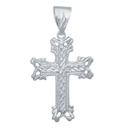 Rhodium Plated 30mm x 42mm Fancy Diamond-Pattern Maltese Cross Pendant