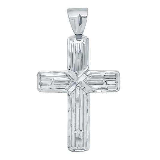 Large 32mm x 45mm Rhodium Plated Striated Textured Cross Pendant