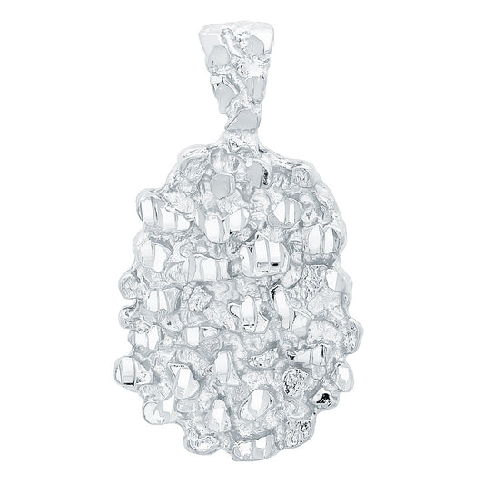 Rhodium Plated 25mm x 32mm Chunky Nugget Textured Medallion Pendant