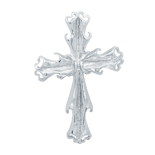 Large 34mm x 48mm Rhodium Plated Center Spliced Rayed Cross Pendant