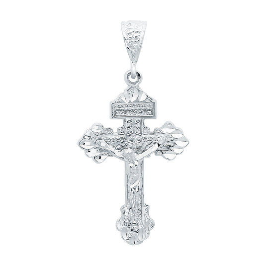 Large 32mm x 46mm Rhodium Plated INRI Titulus Cross Crucifix Pendant