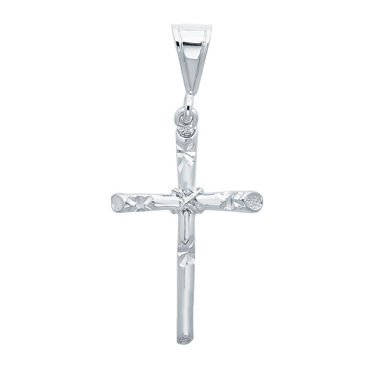 Large 34mm x 50mm Rhodium Plated Diamond-Cut Rope Axis Cross Pendant