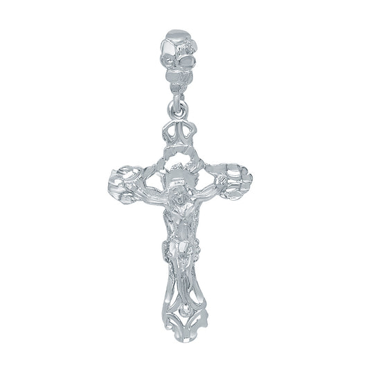 Large 36mm x 6.1 cm Rhodium Plated Ornate Jesus Crucifix Pendant