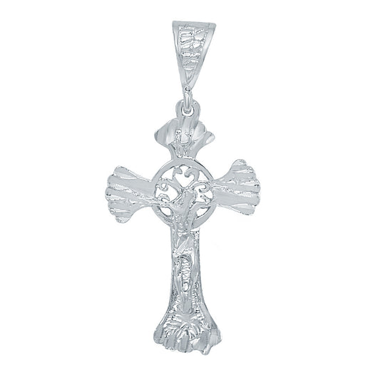 Rhodium Plated 26mm x 45mm Budded Anchory Celtic Crucifix Pendant