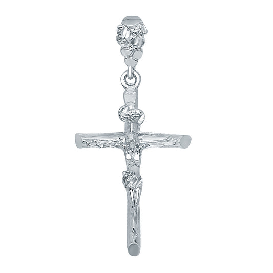 Rhodium Plated 36mm x 5.6 cm Wood Textured Titulus Crucifix Pendant