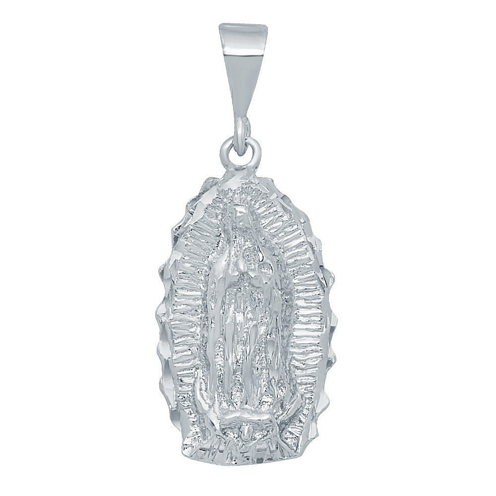 Rhodium Plated 20mm x 38mm Virgin Mary Scalloped Edge Oval Pendant ...