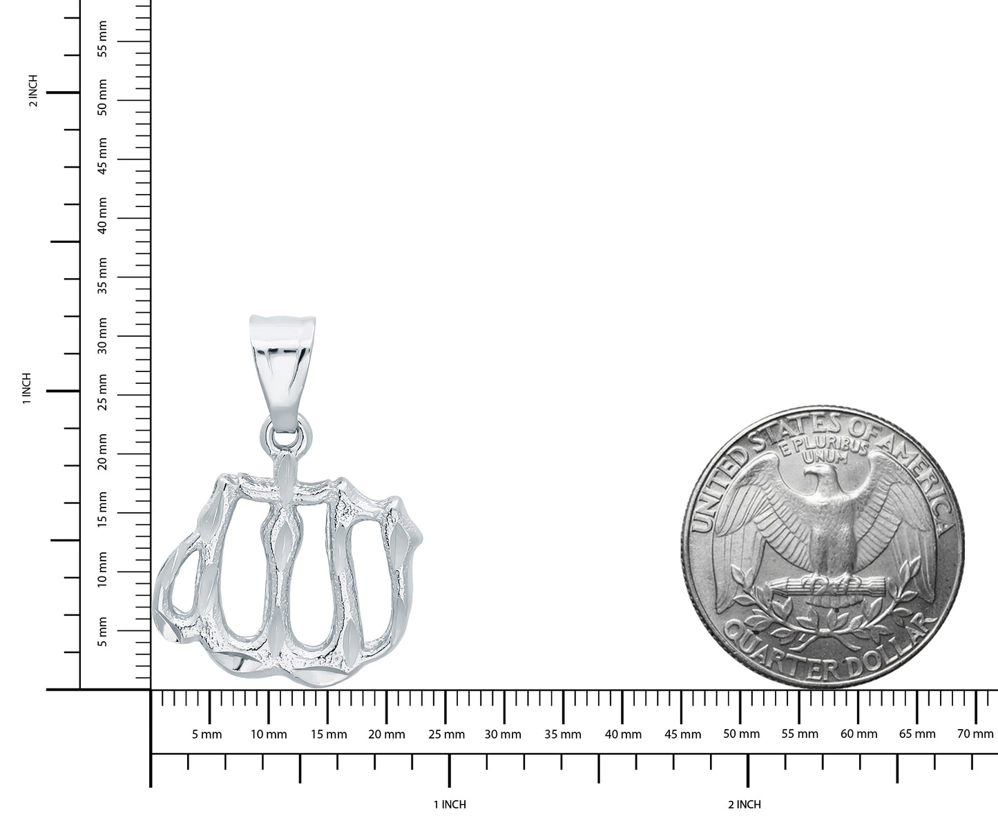 Rhodium Plated 23mm x 19.5mm Allah In Arabic Calligraphy Pendant + Jewelry Polishing Cloth (SKU: RL-MD125)