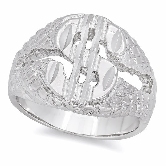 Rhodium Plated Dollar Sign Ring