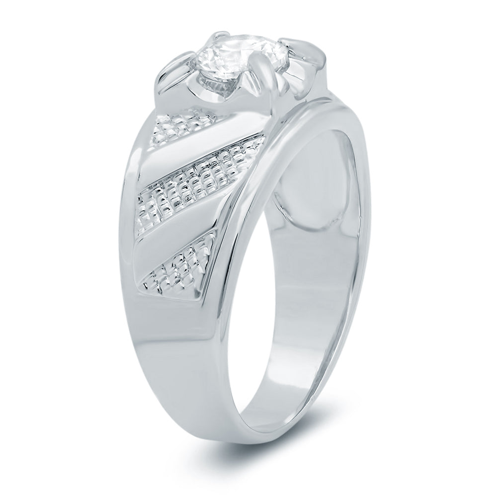 Thick Rhodium Plated Brilliant Cut White CZ Solitaire Ring