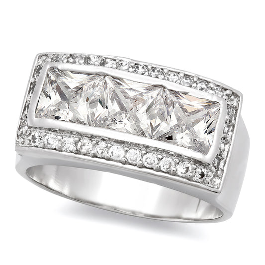 Rhodium Plated Classic Ring With CZ Stones