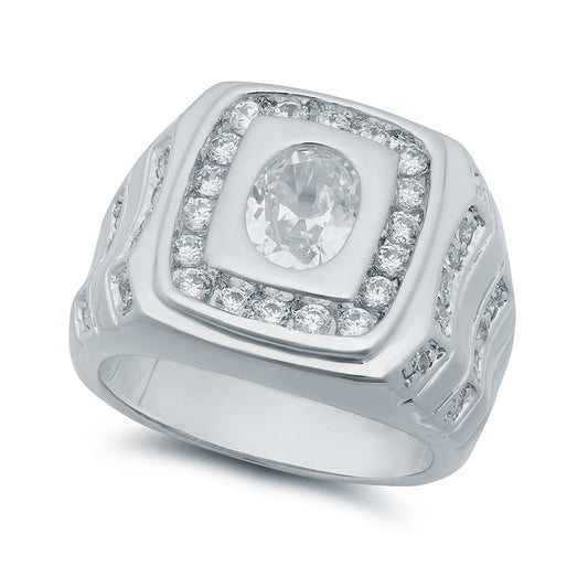 Rhodium Plated Square Top Cubic Zirconia Ring