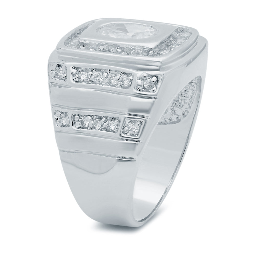Rhodium Plated Square Top Cubic Zirconia Ring + Jewelry Polishing Cloth (SKU: RL-MN50)