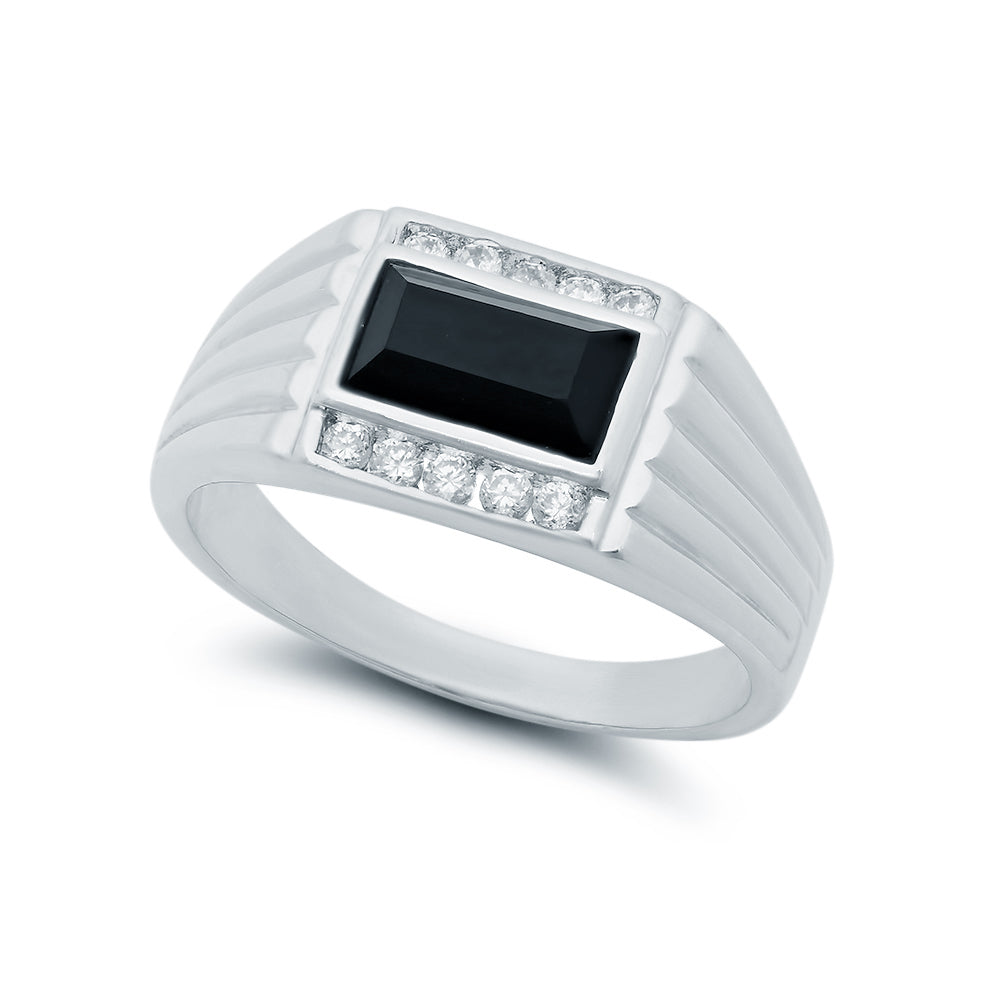 Black Baguette Heavy Rhodium Plated Classic Ring Cubic Zirconia