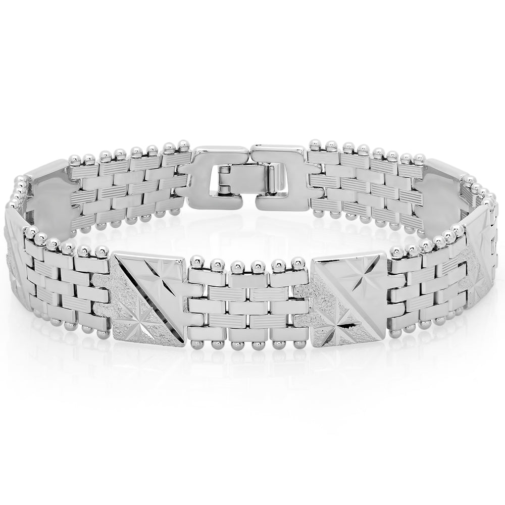 Rhodium Plated 13mm Diamond-Cut Thick Multi-Style Chain Bracelet