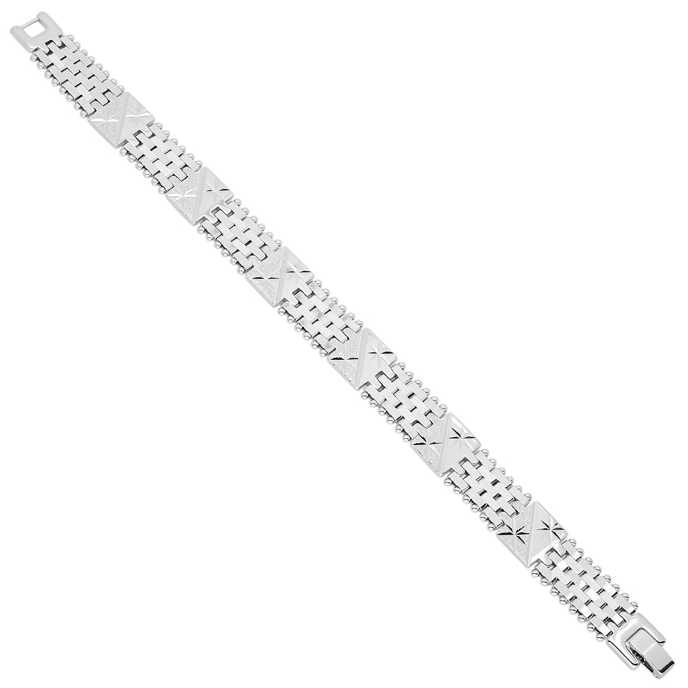 Rhodium Plated 13mm Diamond-Cut Thick Multi-Style Chain Bracelet