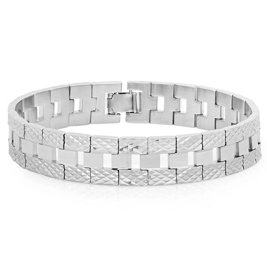 12mm Rhodium Plated Chain Link Bracelet