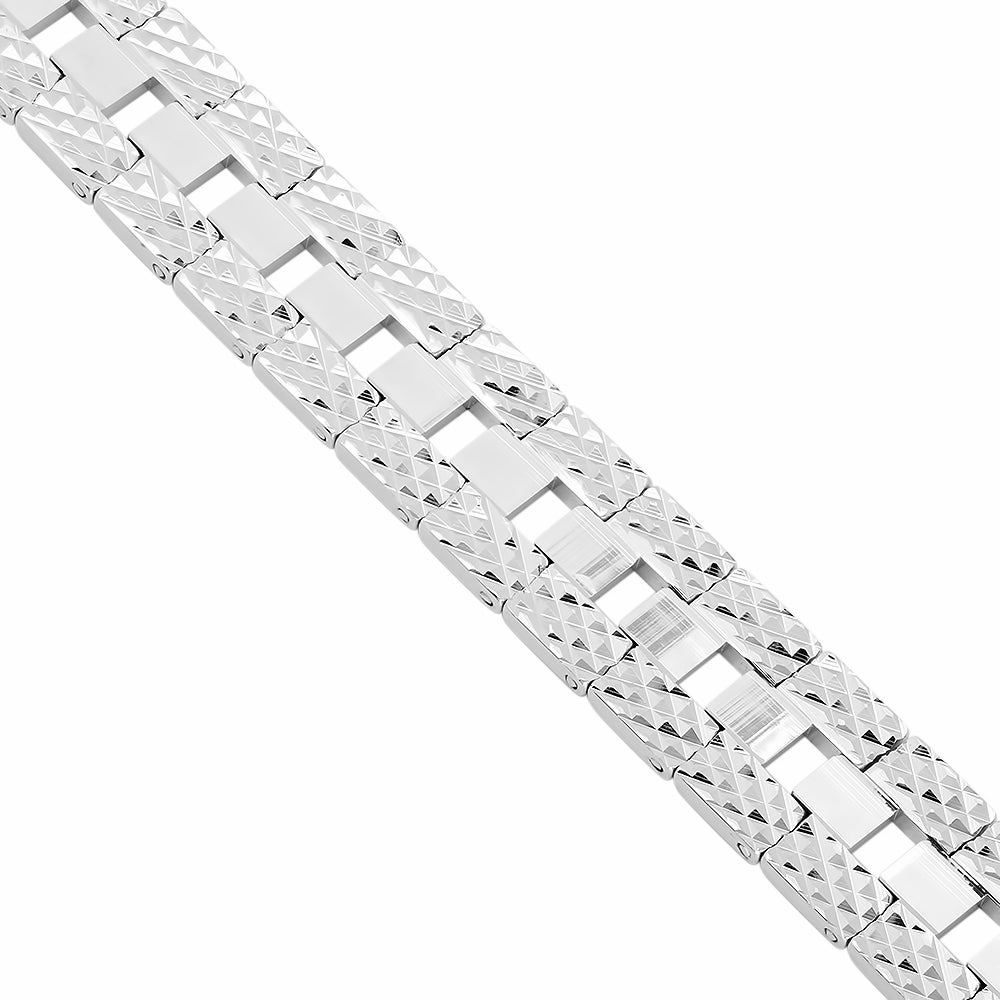 12mm Rhodium Plated Chain Link Bracelet (SKU: RL-MNB19)