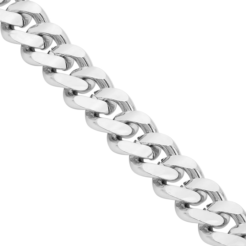 12.4mm Rhodium Plated Beveled Curb Chain Link Bracelet (SKU: RL-MNB9)