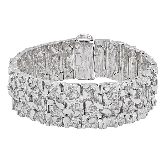 Jumbo 22.5mm Rhodium Plated Chunky Nugget Textured Link Bracelet