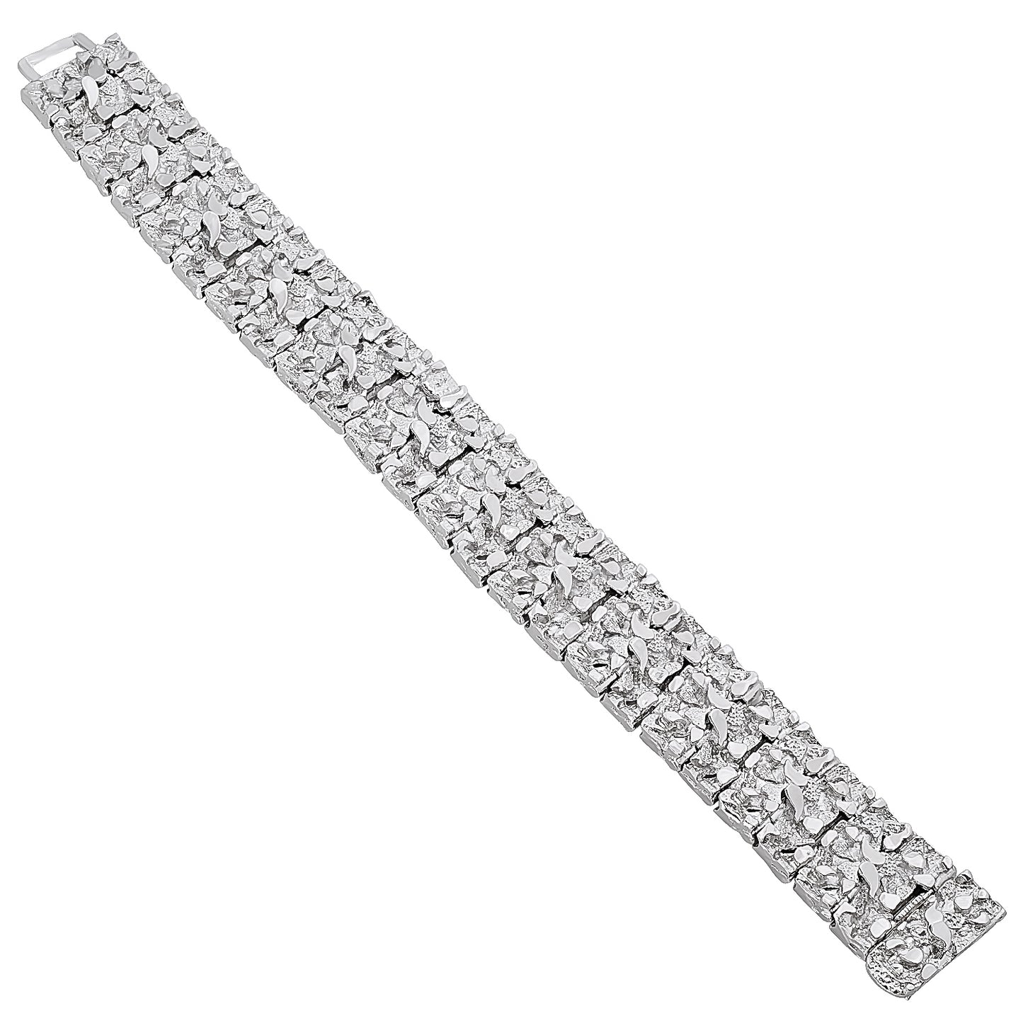 Jumbo 22.5mm Rhodium Plated Chunky Nugget Textured Link Bracelet