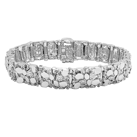 12.5mm Textured Rhodium Plated Nugget Chain Link Bracelet