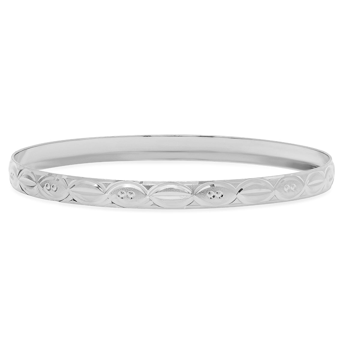 6.7mm Rhodium Plated Cut Pattern Bangle Bracelet