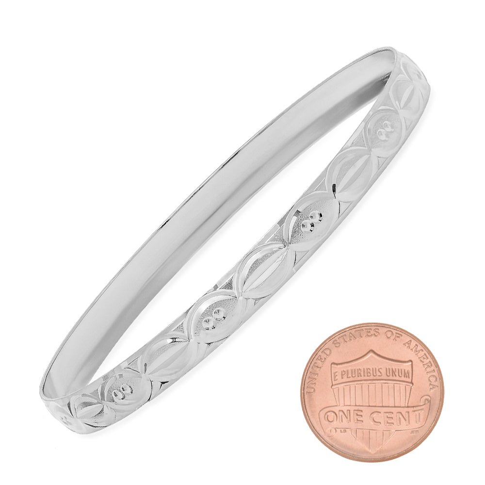 6.7mm Rhodium Plated Cut Pattern Bangle Bracelet