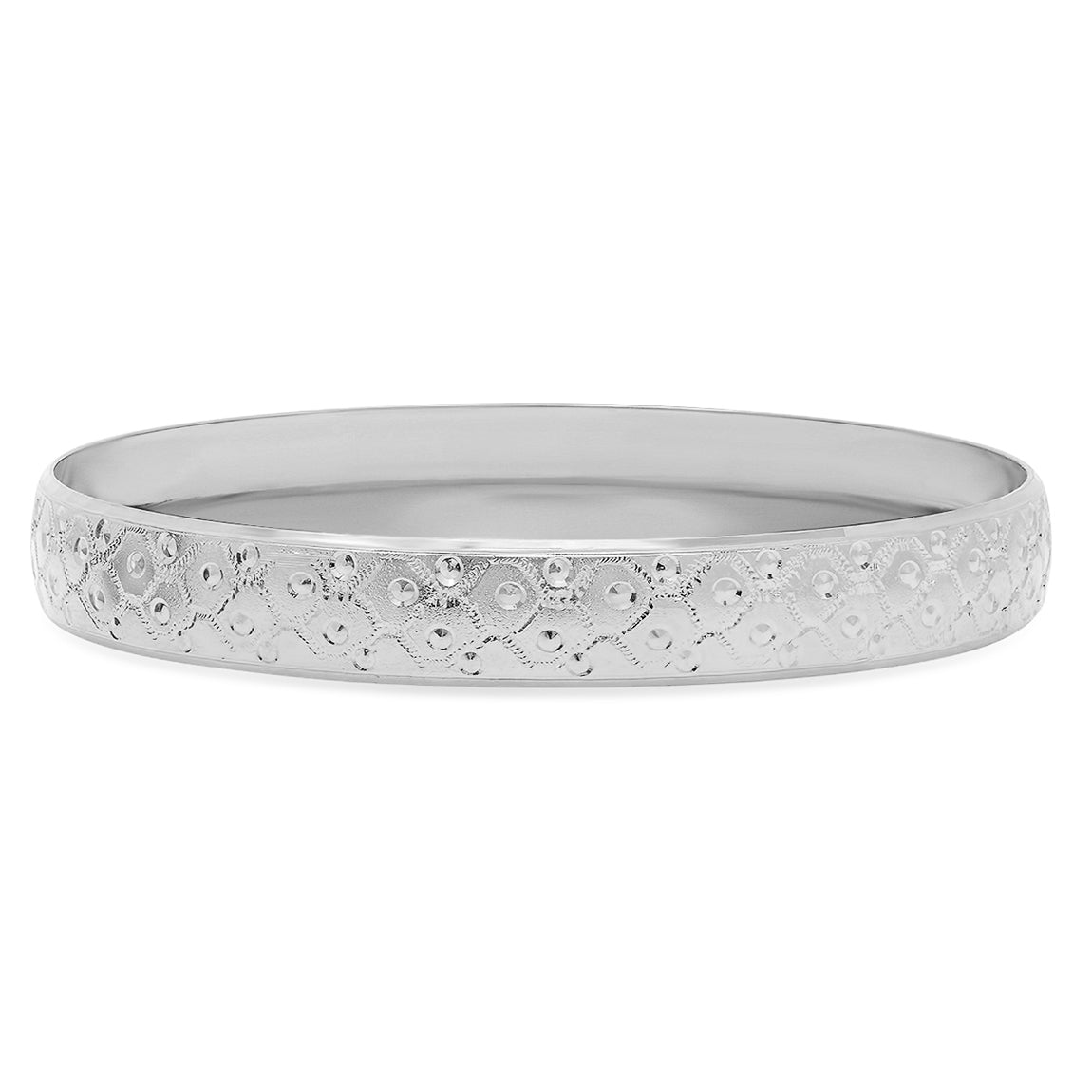 9.7mm Rhodium Plated Cut Pattern Bangle Bracelet