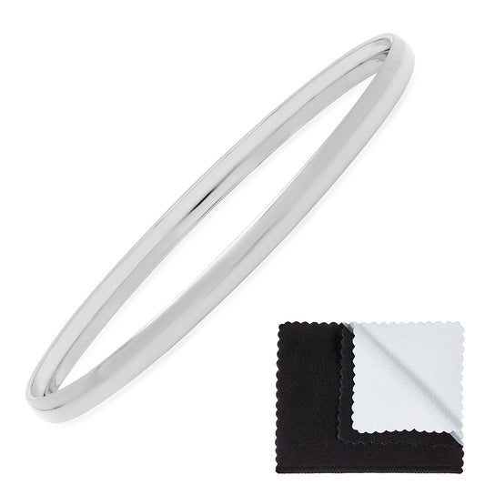 4mm Rhodium Plated Plain Bangle Bracelet