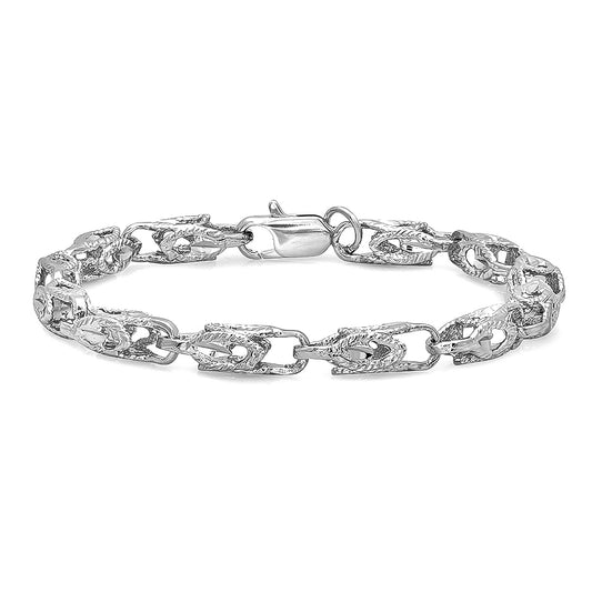 6mm Textured Rhodium Plated Hollow Chain Link Bracelet