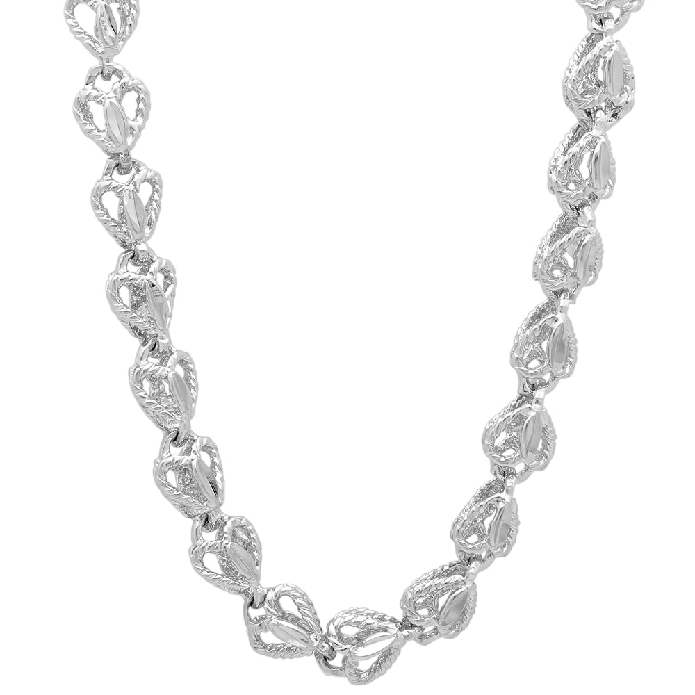 7mm Diamond-Cut Rhodium Plated Heart Link Chain Necklace