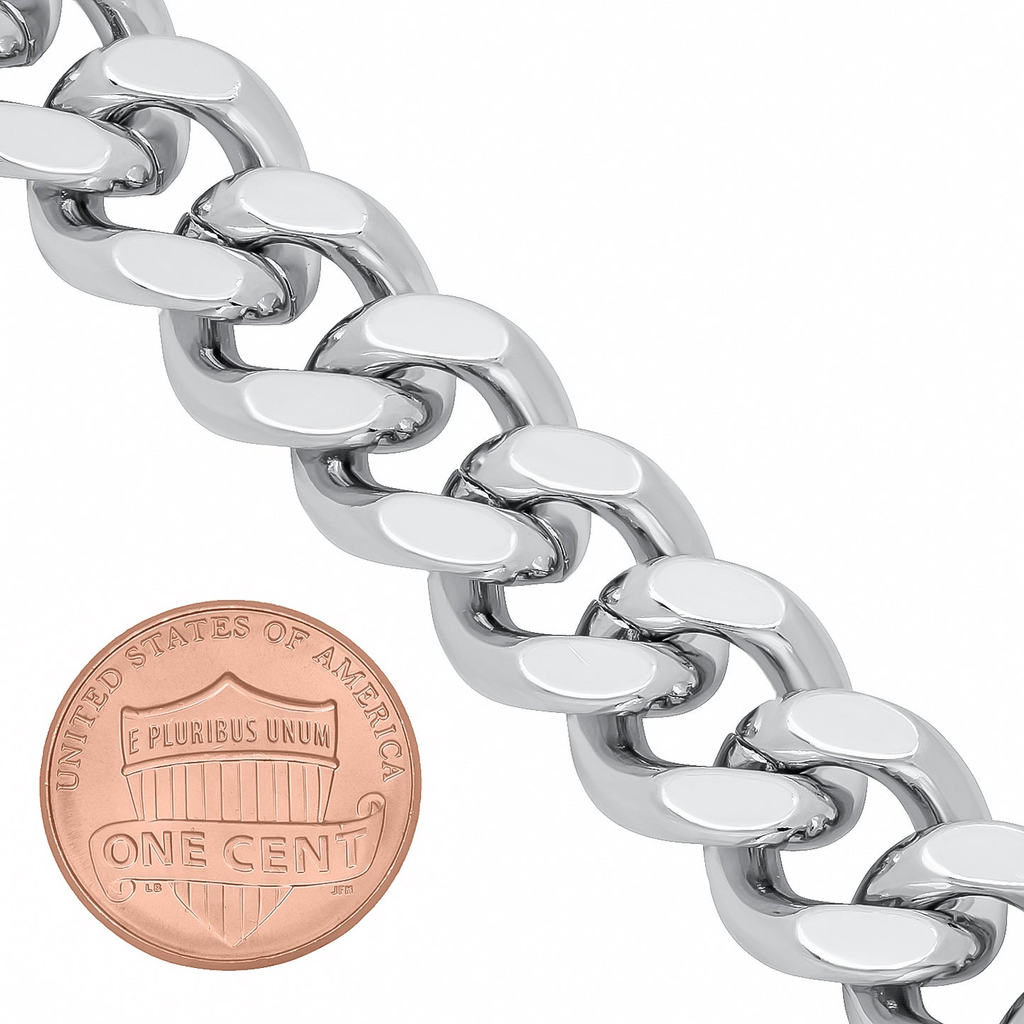 14.6mm Rhodium Plated Flat Cuban Link Curb Chain Necklace