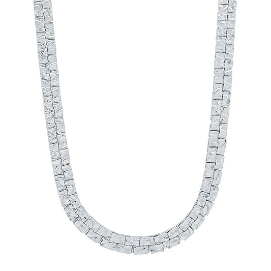 5.7mm Rhodium Plated Flat Nugget Chain Necklace