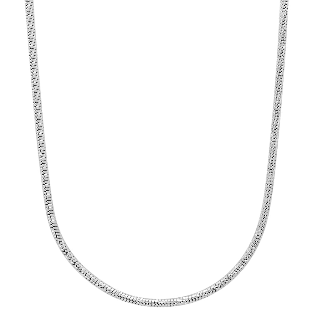 1.5mm Diamond-Cut Rhodium Plated Round Snake Chain Necklace