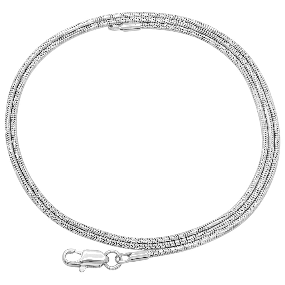 1.5mm Diamond-Cut Rhodium Plated Round Snake Chain Necklace