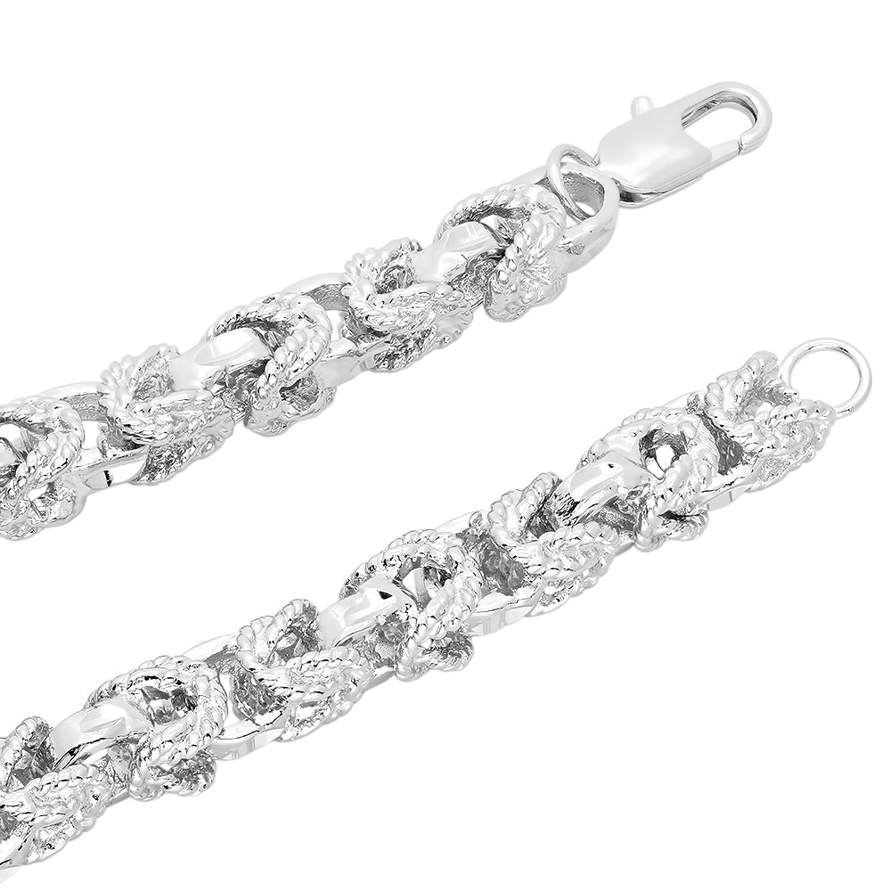 Men's 8mm Textured Rhodium Plated Puffed Puffed Byzantine Chain Necklace + Gift Box