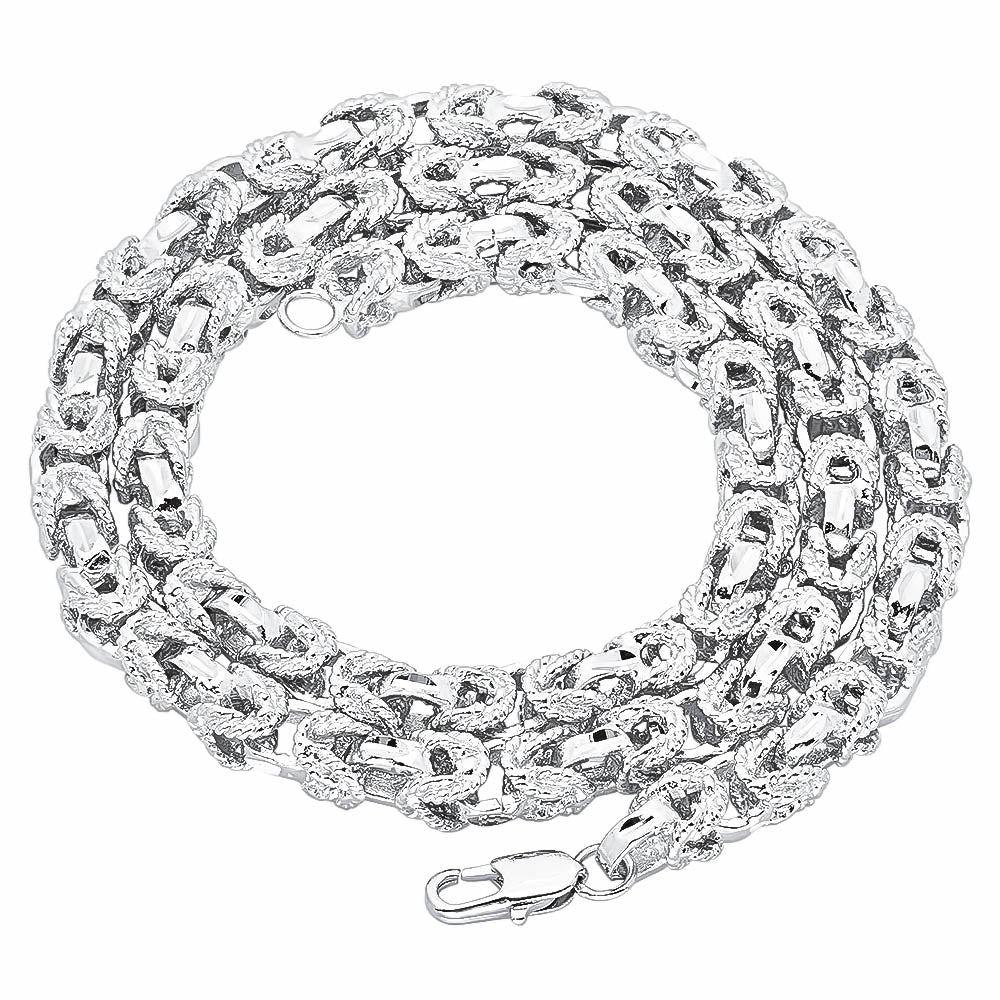 8mm Textured Rhodium Plated Puffed Puffed Byzantine Chain Necklace