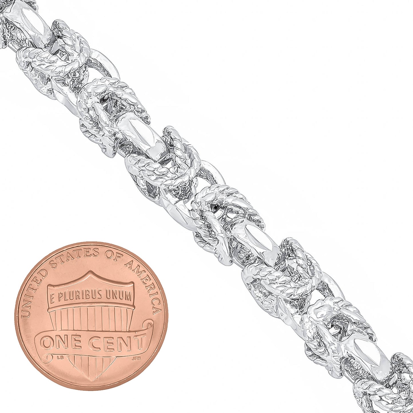 8mm Textured Rhodium Plated Puffed Puffed Byzantine Chain Necklace