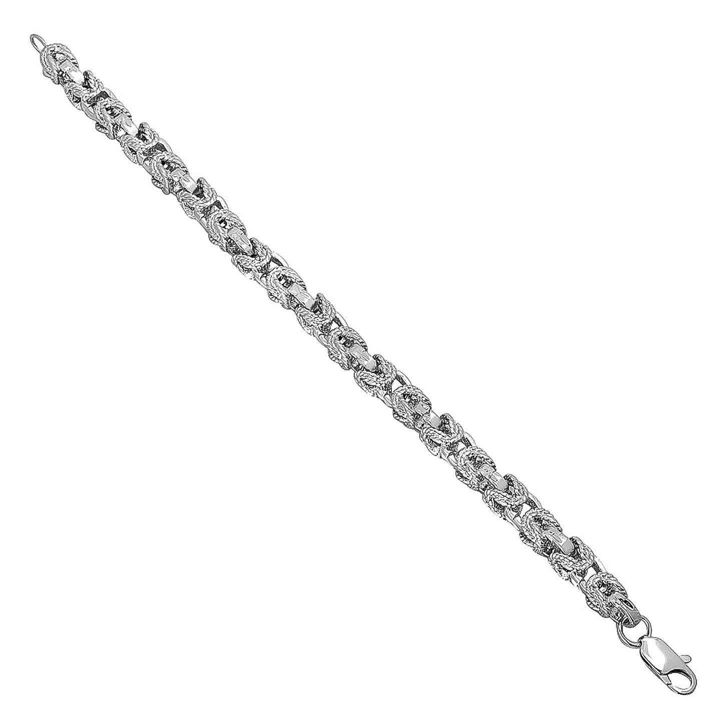 8mm Textured Rhodium Plated Puffed Puffed Byzantine Chain Necklace